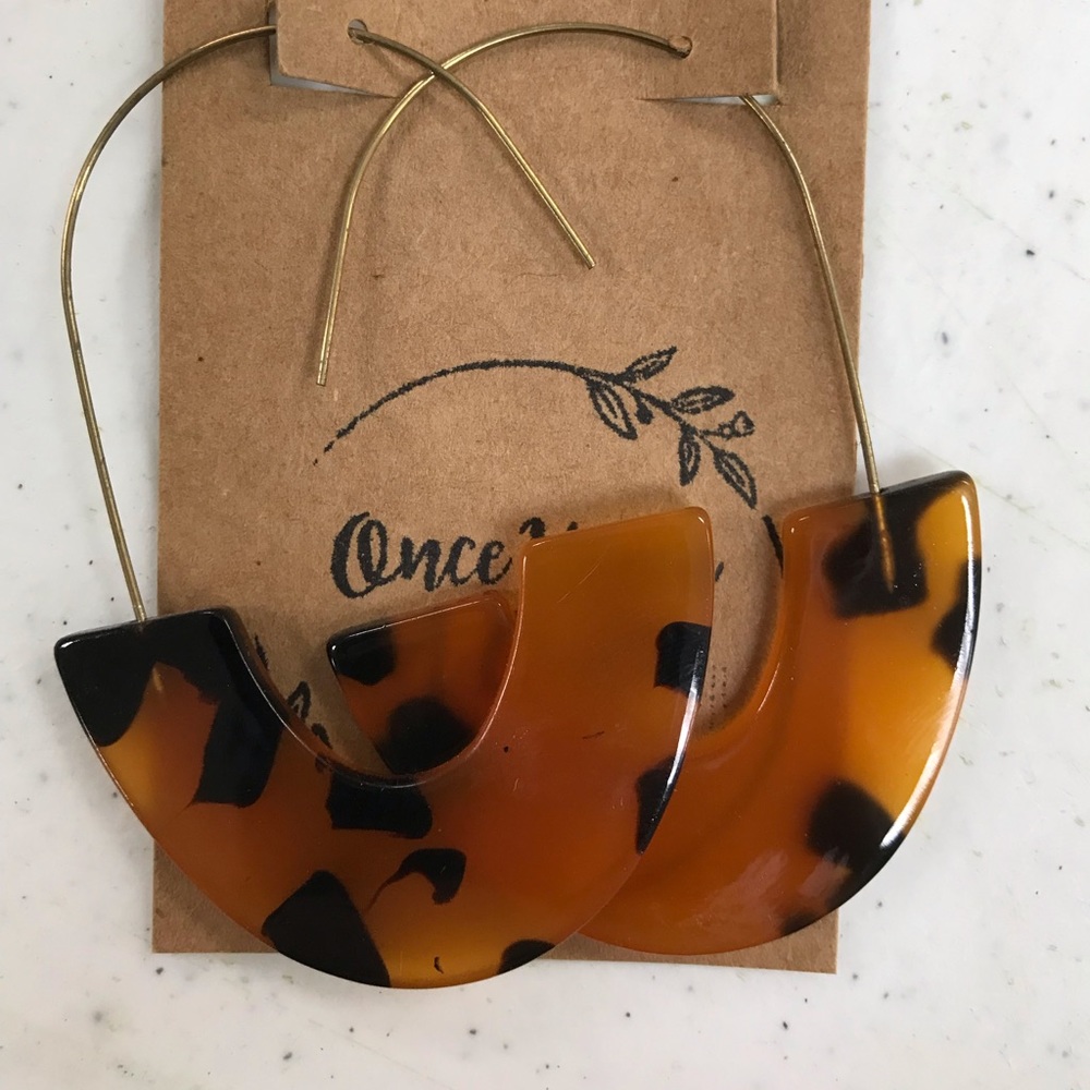ACRYLIC OBLONG DROP HOOP ANIMAL PRINT EARRINGS